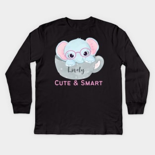 Lovely Cute and Smart Sweet little elephant in glasses cute baby outfit Kids Long Sleeve T-Shirt